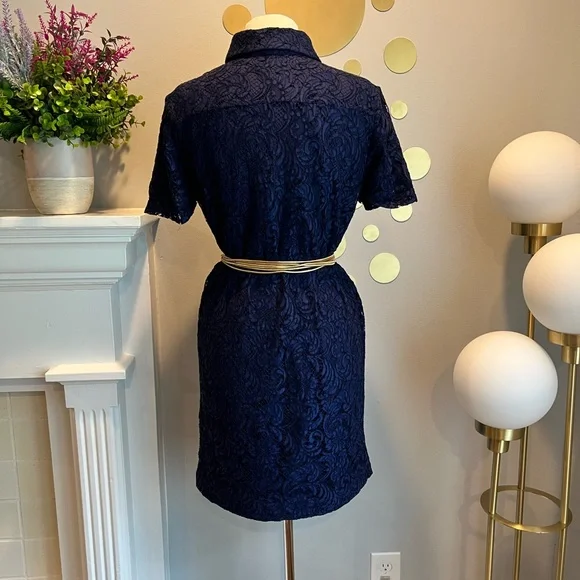 Burberry Ladies Navy Blue Floral Lace Shirt Dress - Picture 7 of 11